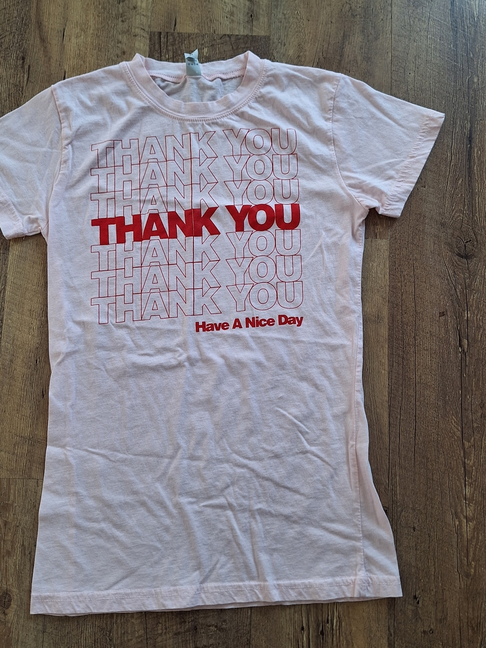 Tultex Light Pink Bag Thank You Graphic Crew Neck T-Shirt Kids XL 100% Cotton